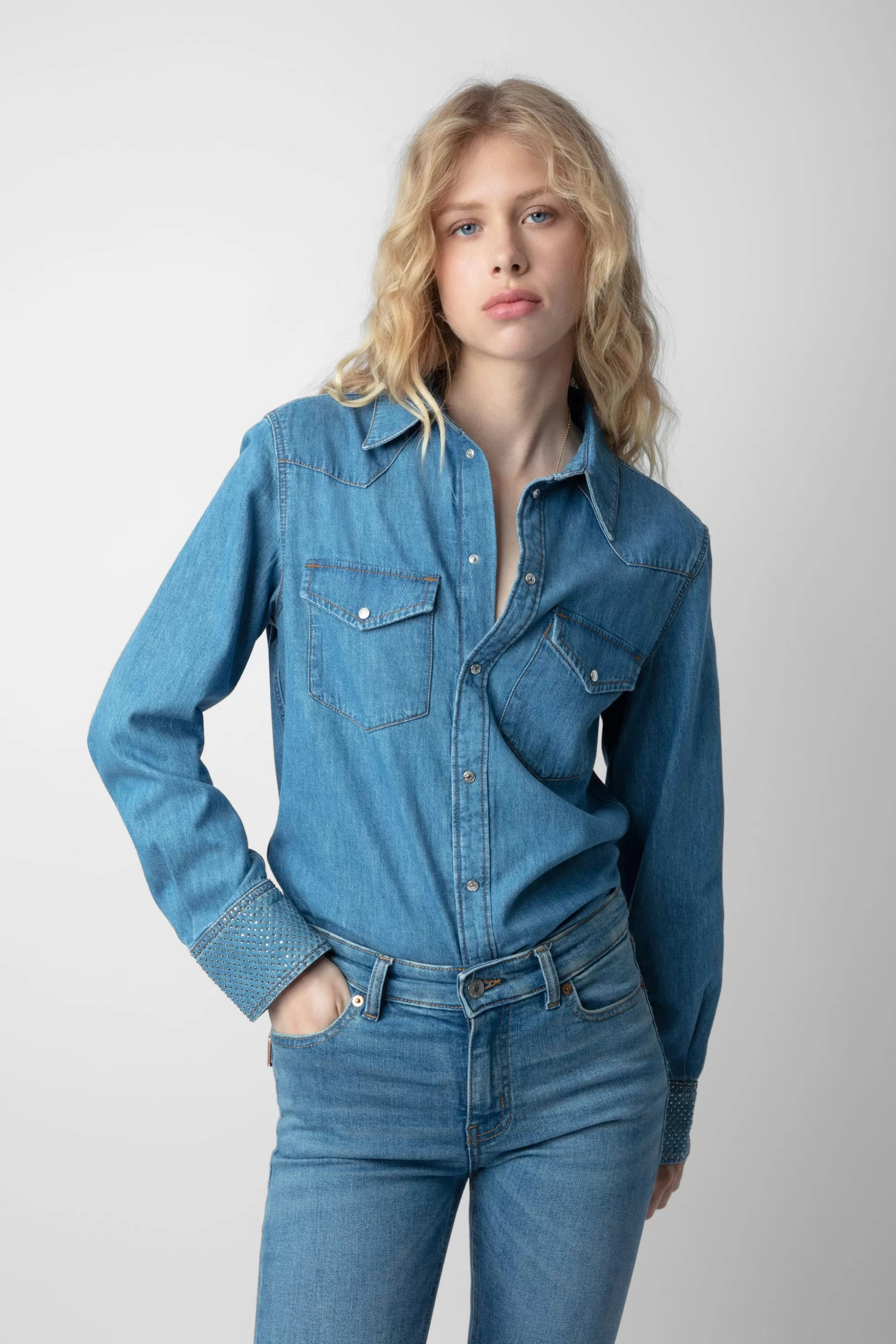 Femmes Zadig & Voltaire Chemises Et Hauts^Chemise Thelma En Denim A Strass