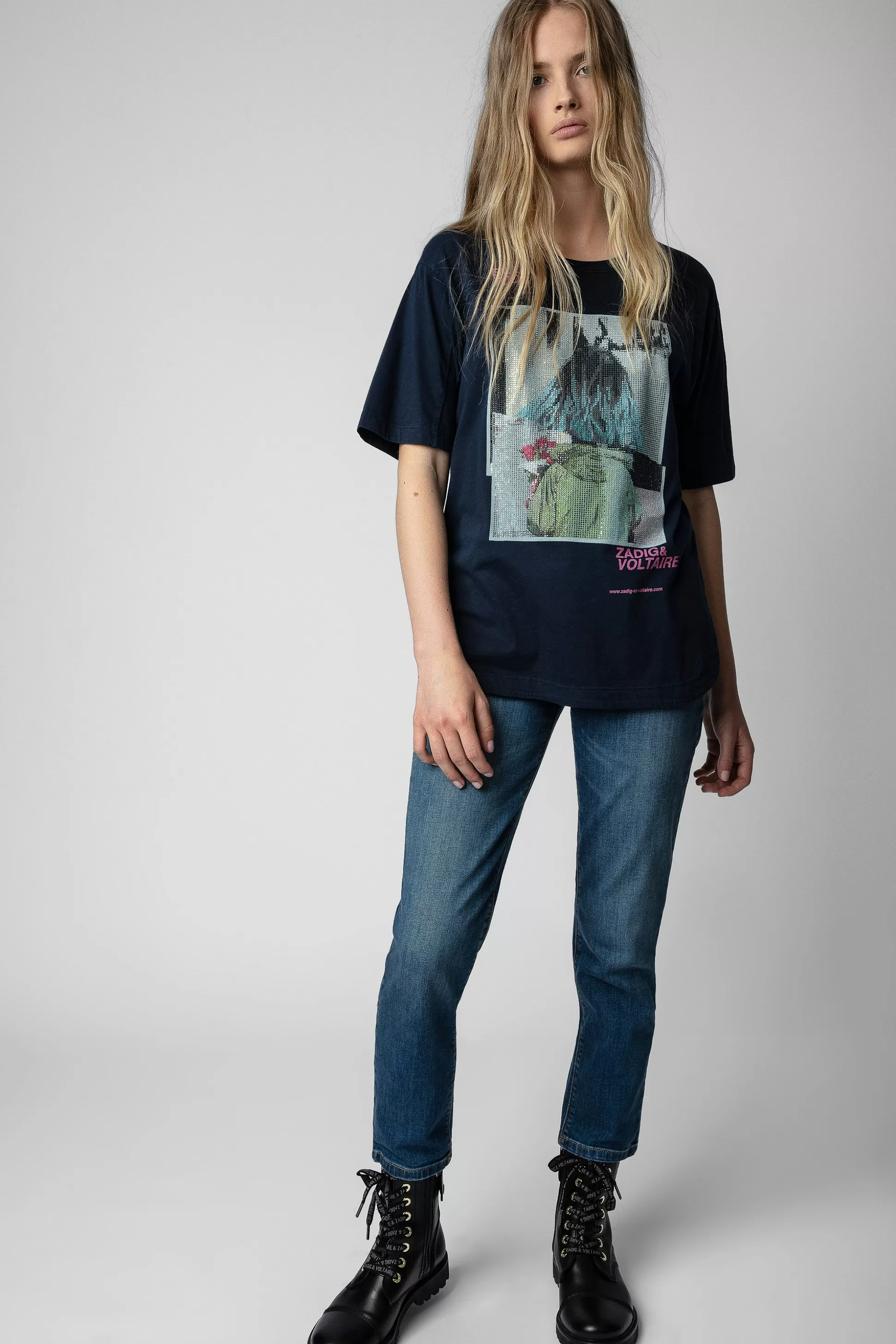 Femmes Zadig & Voltaire T-Shirts^T-Shirt A Strass Et Imprime Photo Avec Noeud