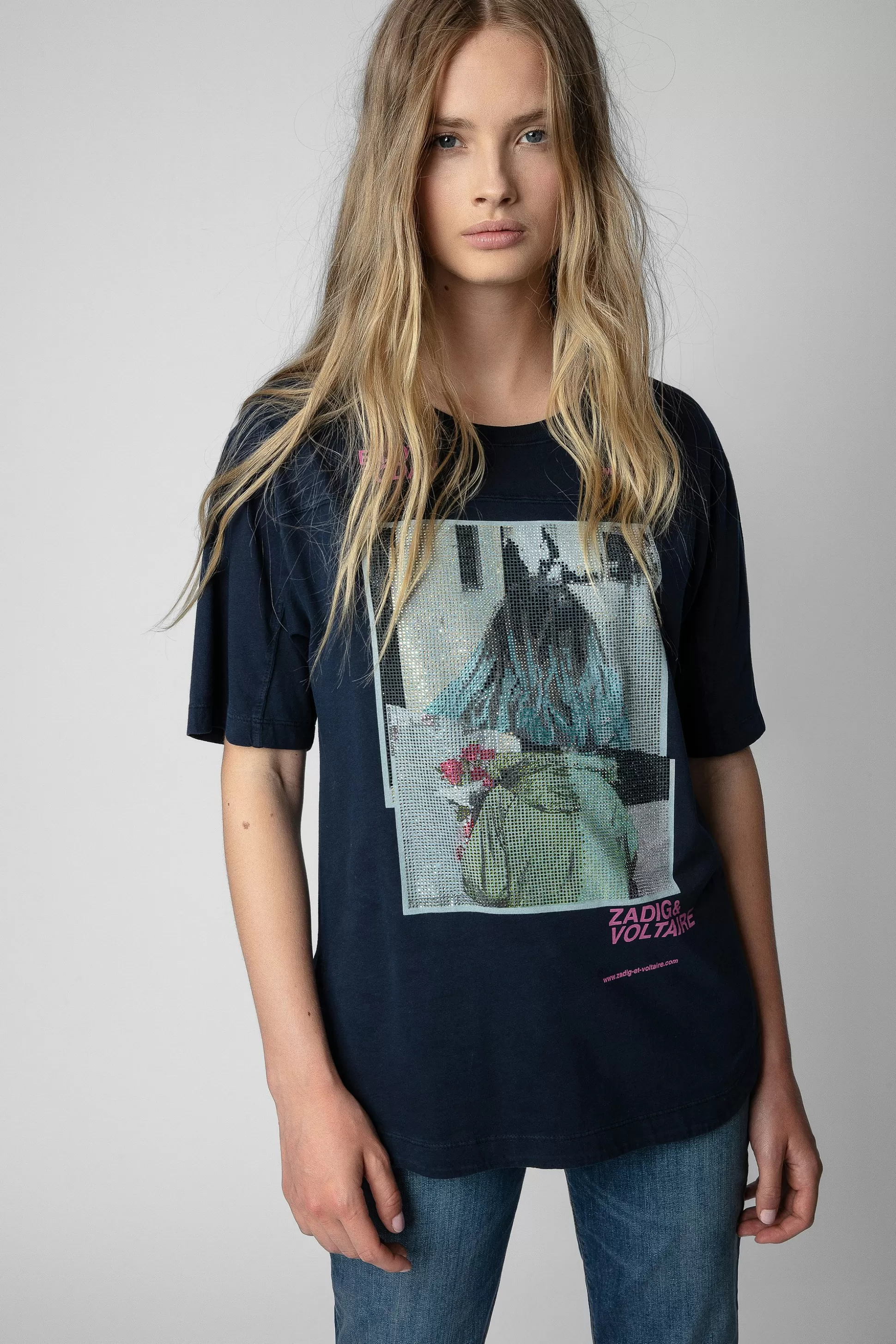 Femmes Zadig & Voltaire T-Shirts^T-Shirt A Strass Et Imprime Photo Avec Noeud